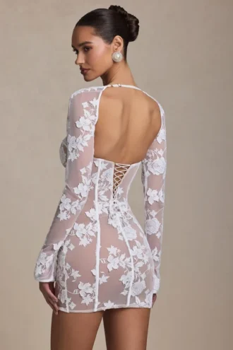 Andreia Minikleid mit Korsett und Spitzenverzierung in Weiß