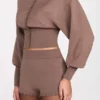 Antonia Strick-Mini-Shorts mit mittlerer Leibhöhe in Mokka
