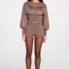 Antonia Strick-Mini-Shorts mit mittlerer Leibhöhe in Mokka