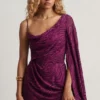 Angelie Devoré Einarmiges A-Linien-Minikleid in Beeren-Lila Angelie Devoré Einarmiges A-Linien-Minikleid in Beeren-Lila