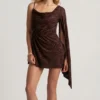Angelie Devoré Einarmiges A-Linien-Minikleid in Dark Chocolate Angelie Devoré Einarmiges A-Linien-Minikleid in Dark Chocolate