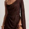 Angelie Devoré Einarmiges A-Linien-Minikleid in Dark Chocolate Angelie Devoré Einarmiges A-Linien-Minikleid in Dark Chocolate