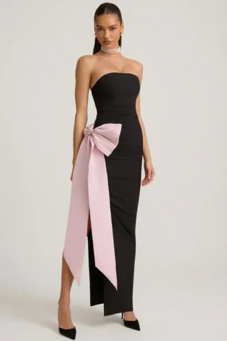 Angelique trägerloses Maxikleid mit Schleifendetail in Schwarz