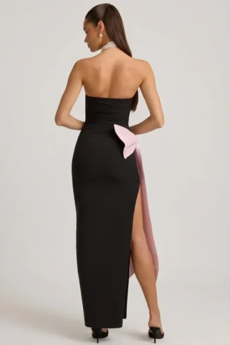 Angelique trägerloses Maxikleid mit Schleifendetail in Schwarz