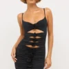 Aniela Slinky Jersey Rose Detail Cut-Out-Minikleid in Schwarz Aniela Slinky Jersey Rose Detail Cut-Out-Minikleid in Schwarz