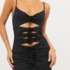 Aniela Slinky Jersey Rose Detail Cut-Out-Minikleid in Schwarz Aniela Slinky Jersey Rose Detail Cut-Out-Minikleid in Schwarz