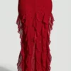 Anley Maxikleid mit Rüschen und verziertem Neckholder in Rot Anley Maxikleid mit Rüschen und verziertem Neckholder in Rot