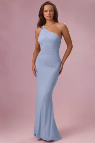 Annelise Jersey-Brautjungfernkleid in Puderblau