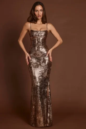 Antea Maxikleid mit Verzierungen und geradem Ausschnitt in Schwarz mit Goldfolie