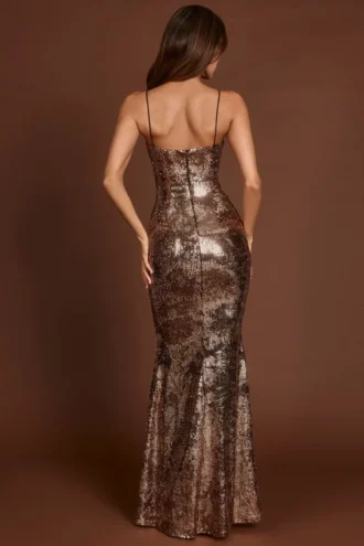 Antea Maxikleid mit Verzierungen und geradem Ausschnitt in Schwarz mit Goldfolie