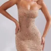 Antonella – Transparentes, verziertes Abendkleid mit U-Ausschnitt in Almond Antonella – Transparentes, verziertes Abendkleid mit U-Ausschnitt in Almond