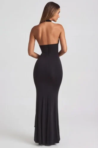 Apolline Rüschen-Halterkleid in Schwarz