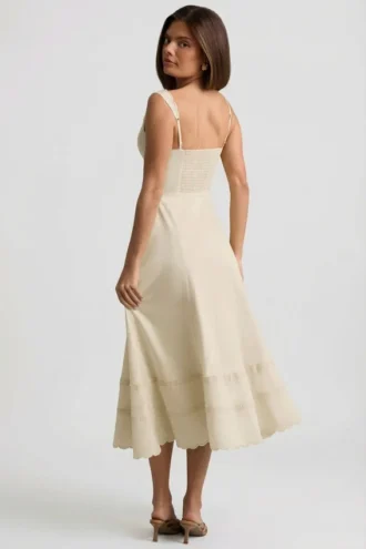 Aralisse A-Linien-Midaxi-Kleid aus Baumwollpopeline in Elfenbein
