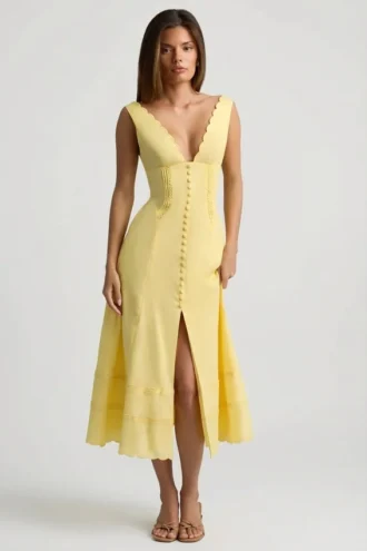 Aralisse A-Linien-Midaxi-Kleid aus Baumwollpopeline in Pastellgelb