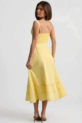 Aralisse A-Linien-Midaxi-Kleid aus Baumwollpopeline in Pastellgelb