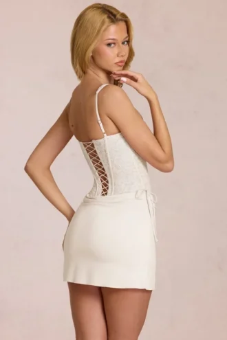 Aralyn Spitzen-Korsett-Minikleid in Elfenbein