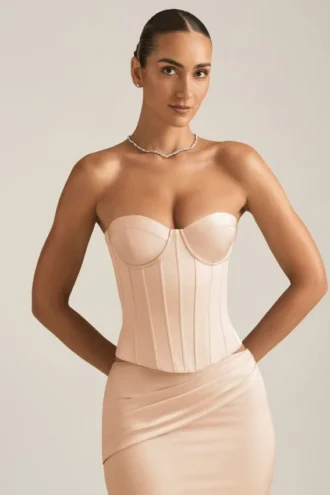 Araminta Schnürkorsett-Oberteil in Beige-Gold