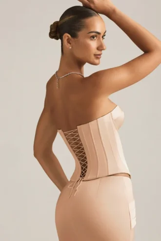 Araminta Schnürkorsett-Oberteil in Beige-Gold