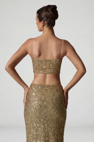 Ariana Verziertes Crop-Top mit Cut-outs in Gold