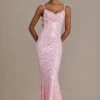 Ariette Premium-Maxikleid mit Verzierungen und offenem Rücken in Babyrosa Ariette Premium-Maxikleid mit Verzierungen und offenem Rücken in Babyrosa