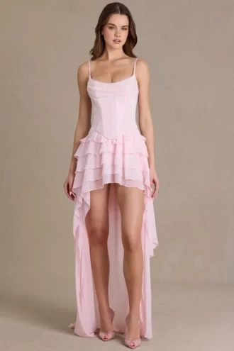 Arlette Premium-Korsettkleid mit verziertem Wasserfallausschnitt in Babyrosa