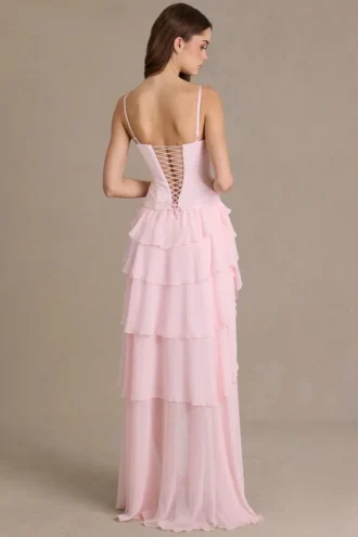 Arlette Premium-Korsettkleid mit verziertem Wasserfallausschnitt in Babyrosa