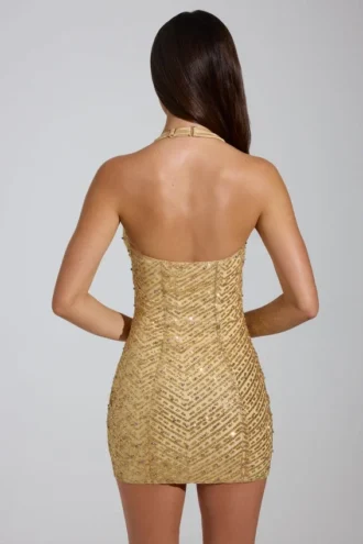 Arlona Minikleid mit Verzierungen und Neckholder-Ausschnitt in Gold