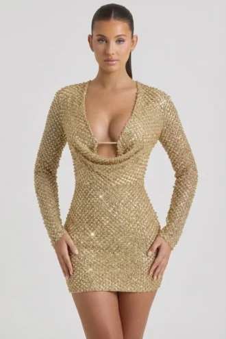 Arlowe Minikleid mit verziertem Rollkragen in Gold
