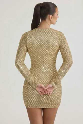 Arlowe Minikleid mit verziertem Rollkragen in Gold