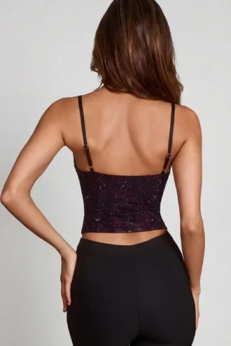 Armelia verziertes Peekaboo-Oberteil mit Wasserfallausschnitt in Lila-Schlangenmuster