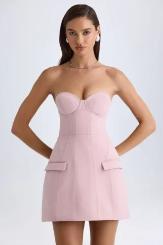 Arta trägerloses, strukturiertes Tulpen-Minikleid in Pink-Mauve
