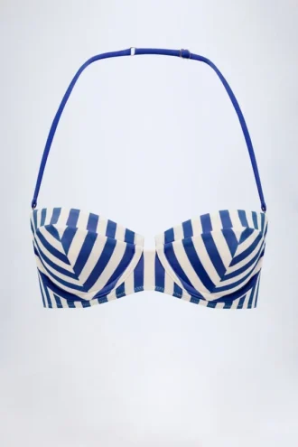 Ascona-Bikinioberteil mit Bügeln, Neckholder und Balconette-Schnitt in marineblauen Streifen
