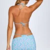 Asymmetrischer, geraffter Micro-Mini-Rock „Tropea“ mit Pastell-Multiprint Asymmetrischer, geraffter Micro-Mini-Rock „Tropea“ mit Pastell-Multiprint