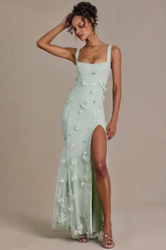 Aurelia verziertes Korsettkleid in Salbeigrün