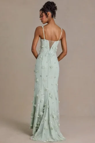 Aurelia verziertes Korsettkleid in Salbeigrün