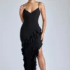 Aurelie Abendkleid mit Rüschen und Einsätzen in Schwarz Aurelie Abendkleid mit Rüschen und Einsätzen in Schwarz