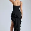 Aurelie Abendkleid mit Rüschen und Einsätzen in Schwarz Aurelie Abendkleid mit Rüschen und Einsätzen in Schwarz