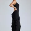 Aurelie Abendkleid mit Rüschen und Einsätzen in Schwarz Aurelie Abendkleid mit Rüschen und Einsätzen in Schwarz