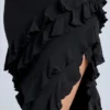 Aurelie Abendkleid mit Rüschen und Einsätzen in Schwarz Aurelie Abendkleid mit Rüschen und Einsätzen in Schwarz