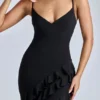 Aurelie Abendkleid mit Rüschen und Einsätzen in Schwarz Aurelie Abendkleid mit Rüschen und Einsätzen in Schwarz