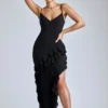 Aurelie Abendkleid mit Rüschen und Einsätzen in Schwarz Aurelie Abendkleid mit Rüschen und Einsätzen in Schwarz
