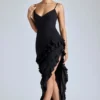 Aurelie Abendkleid mit Rüschen und Einsätzen in Schwarz Aurelie Abendkleid mit Rüschen und Einsätzen in Schwarz