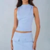 Aurelle Rollkragen-Oberteil aus Kunstwildleder in Soft Blue Aurelle Rollkragen-Oberteil aus Kunstwildleder in Soft Blue