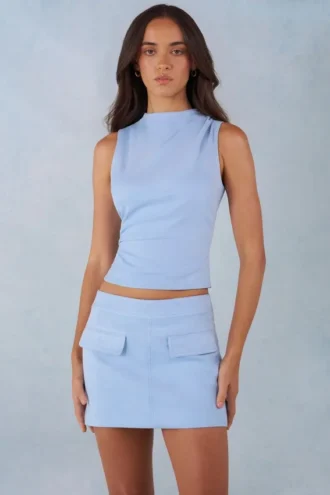 Aurelle Rollkragen-Oberteil aus Kunstwildleder in Soft Blue