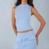 Aurelle Rollkragen-Oberteil aus Kunstwildleder in Soft Blue Aurelle Rollkragen-Oberteil aus Kunstwildleder in Soft Blue