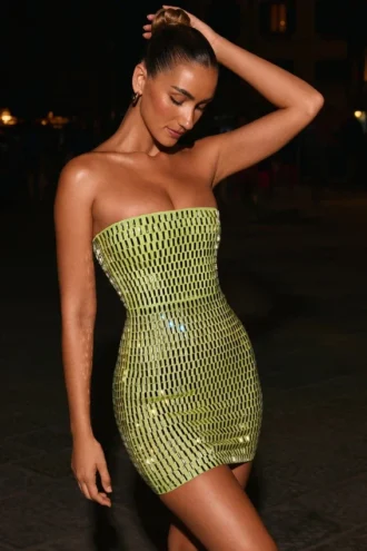 Aurora Bandeau-Minikleid mit Verzierungen in Birnengrün