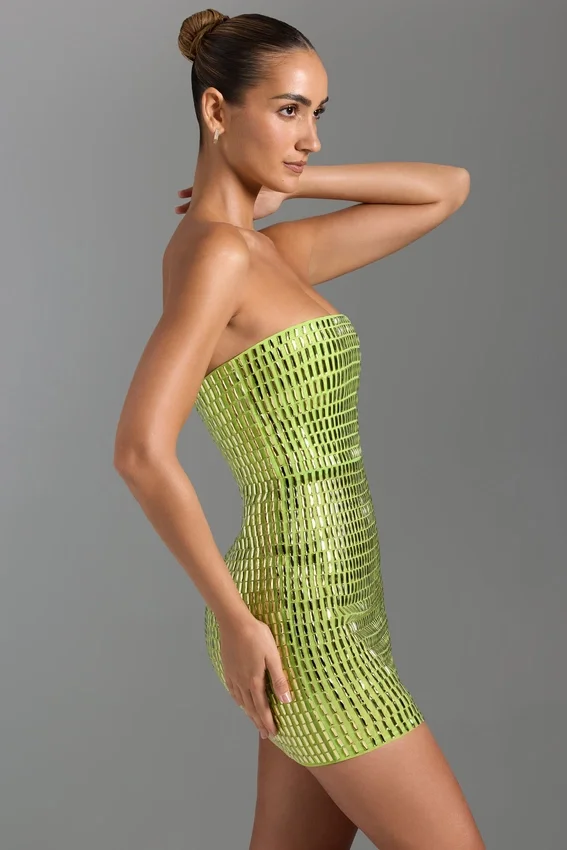 Aurora Bandeau-Minikleid mit Verzierungen in Birnengrün Aurora Bandeau-Minikleid mit Verzierungen in Birnengrün