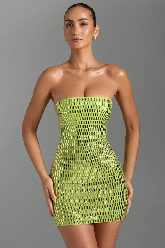 Aurora Bandeau-Minikleid mit Verzierungen in Birnengrün Aurora Bandeau-Minikleid mit Verzierungen in Birnengrün