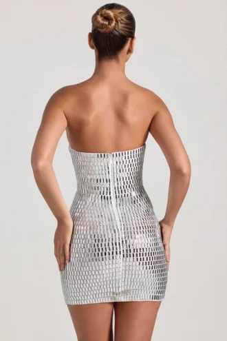 Aurora Bandeau-Minikleid mit Verzierungen in Weiß