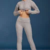 Ausgestellte Hose mit Umschlag und Zopfmuster in Grau meliert